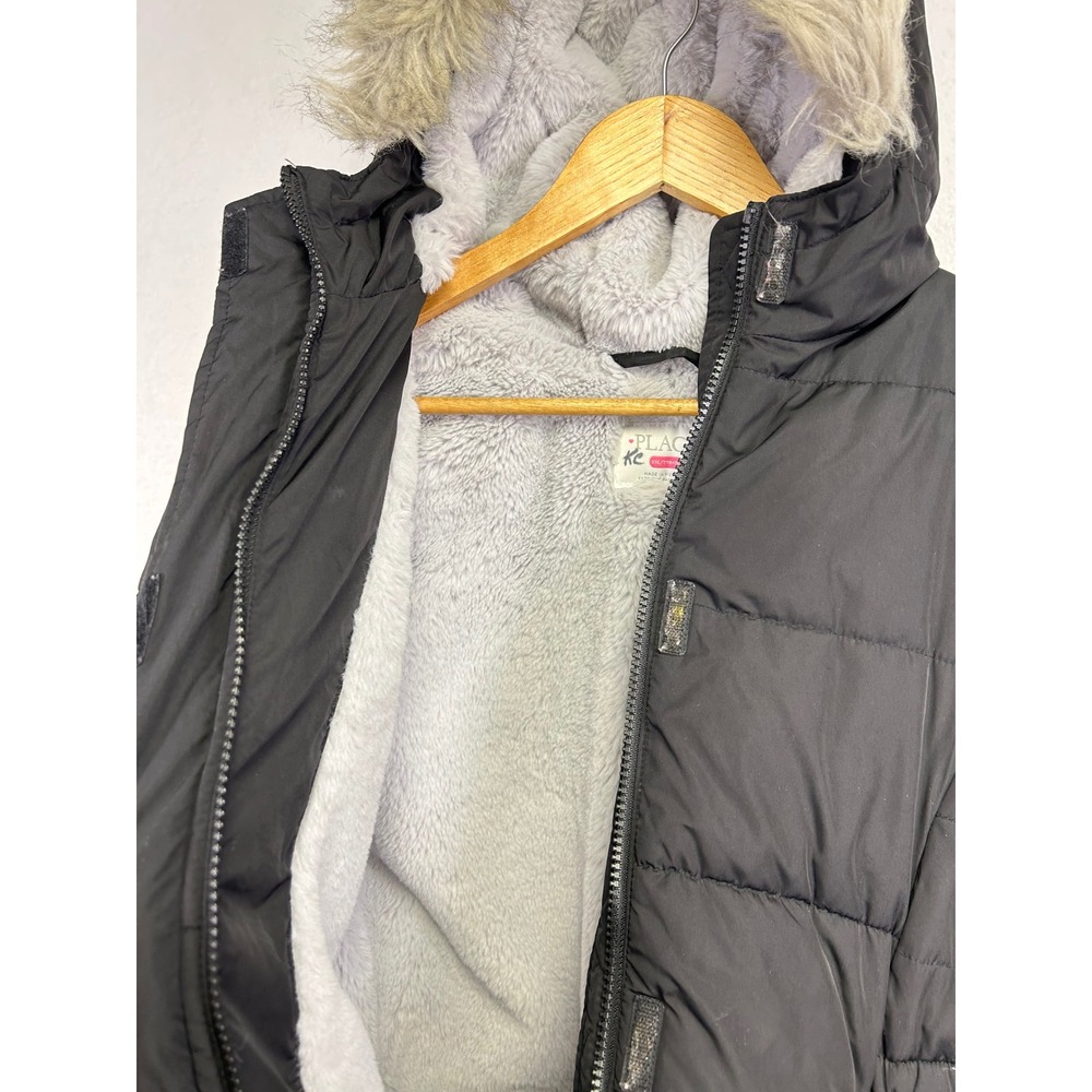 Childrens Place Girls Black Puffer Coat Faux Fur Hood Lined Winter Warm XXL 16 - Picture 7 of 13